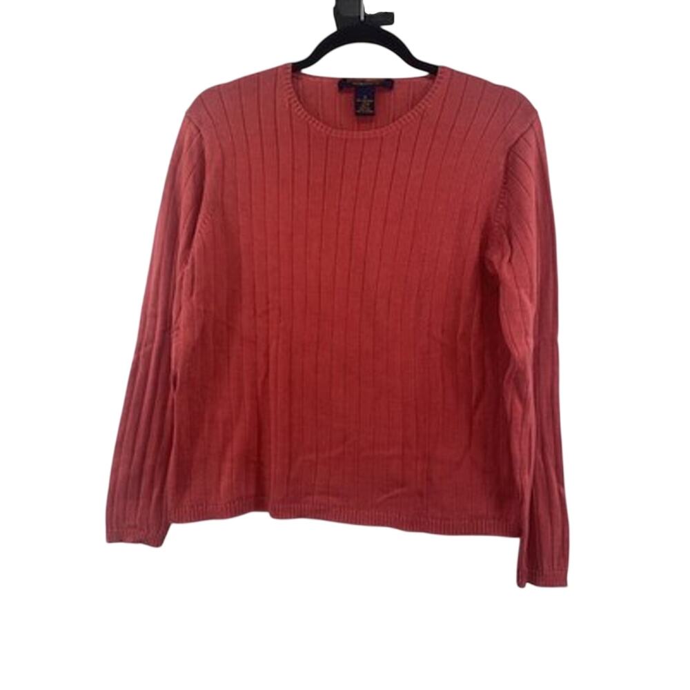 Brooks Brothers Women's Sweater Coral Ribbed Knit Cotton Medium